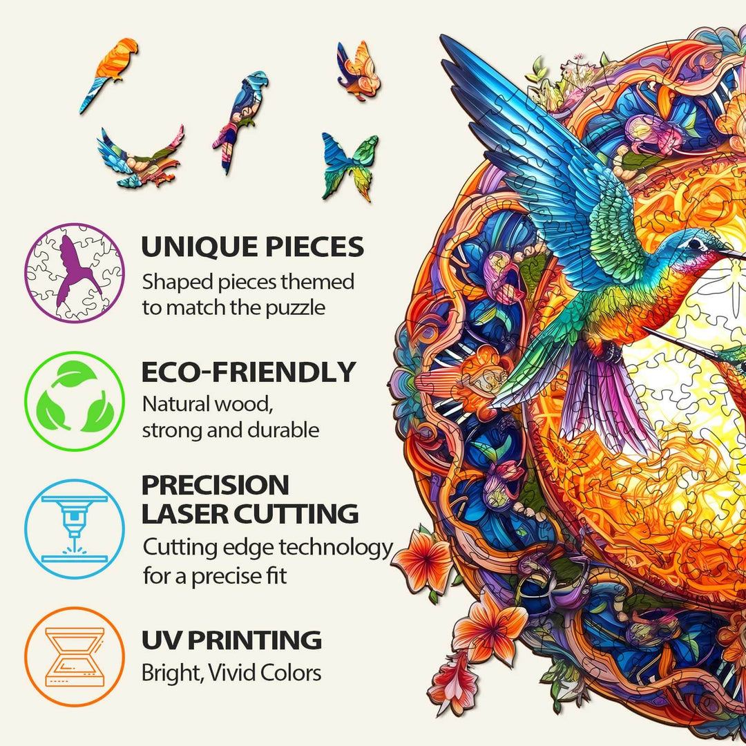 Mandala & Hummingbirds Wooden Jigsaw Puzzle