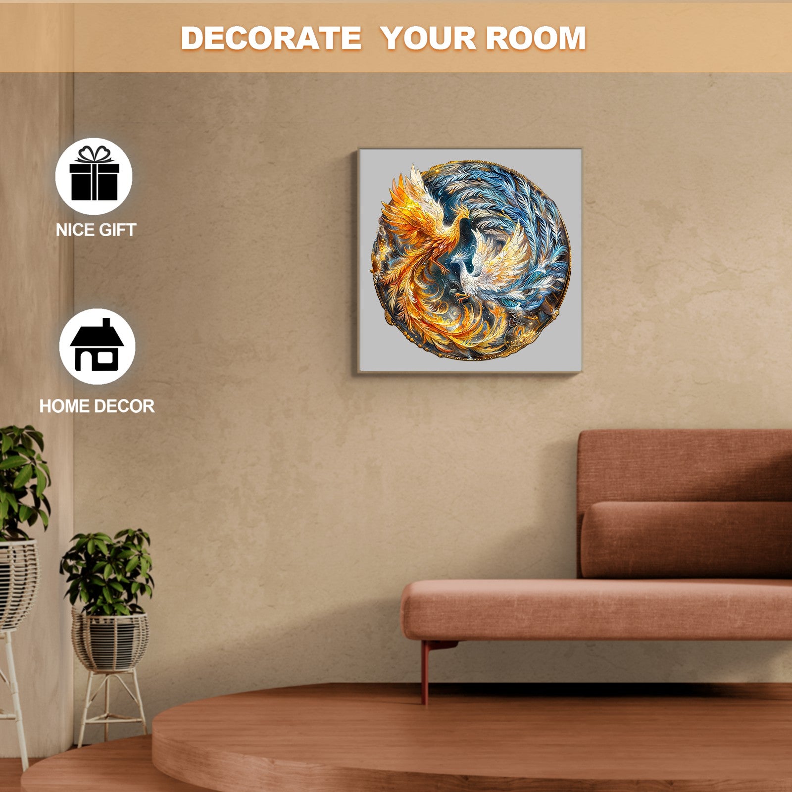 Yin Yang Phoenix-2 jigsaw puzzle as wall art, the perfect home decor gift for puzzle lovers.