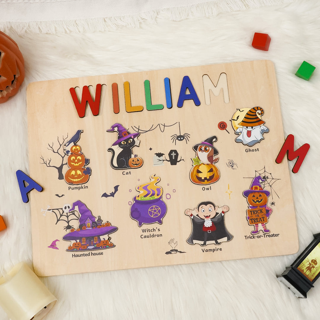Personalized Wooden Name Puzzle -Happy Halloween for Toddlers