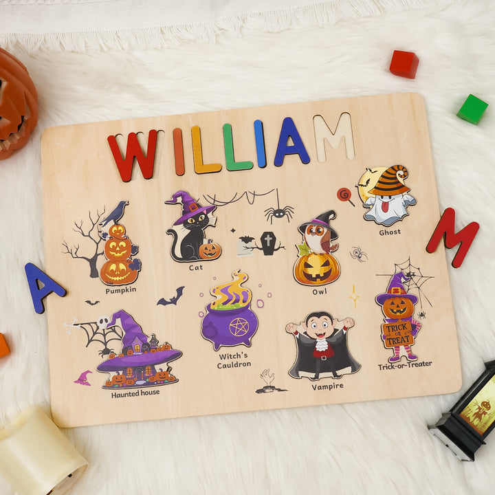 Personalized Wooden Name Puzzle -Happy Halloween for Toddlers
