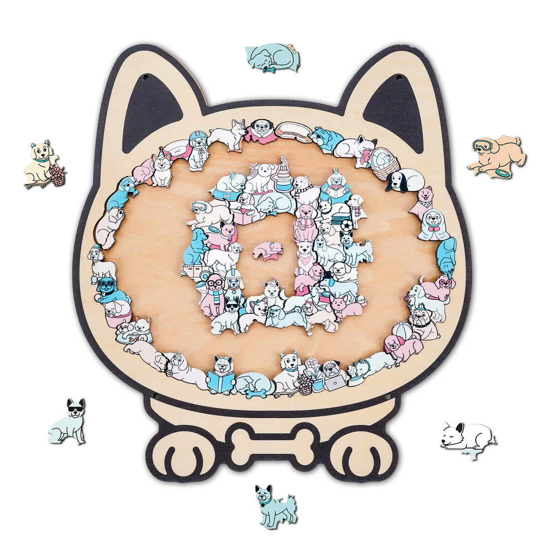 Morandi-Colored Cute Dog Shaped Wooden Jigsaw Puzzle