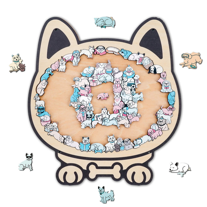 Morandi-Colored Cute Dog Shaped Wooden Jigsaw Puzzle