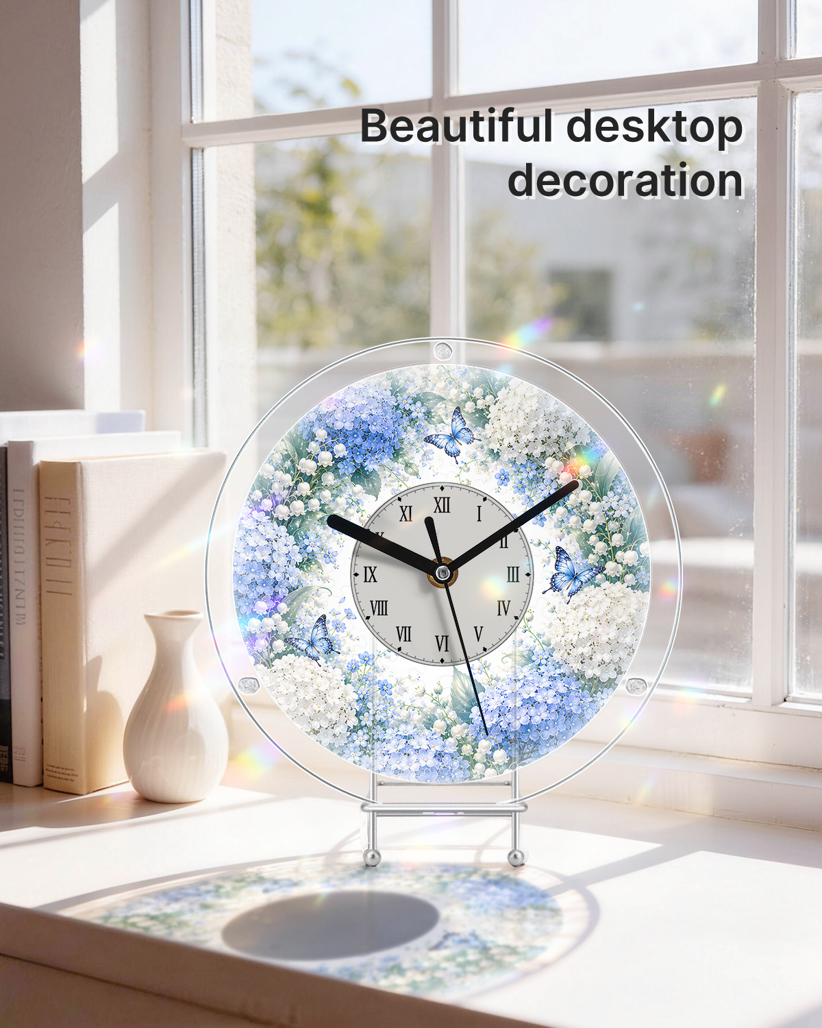 DIY Acrylpuzzle-Uhr Bausatz - Blauer Hortensiengarten