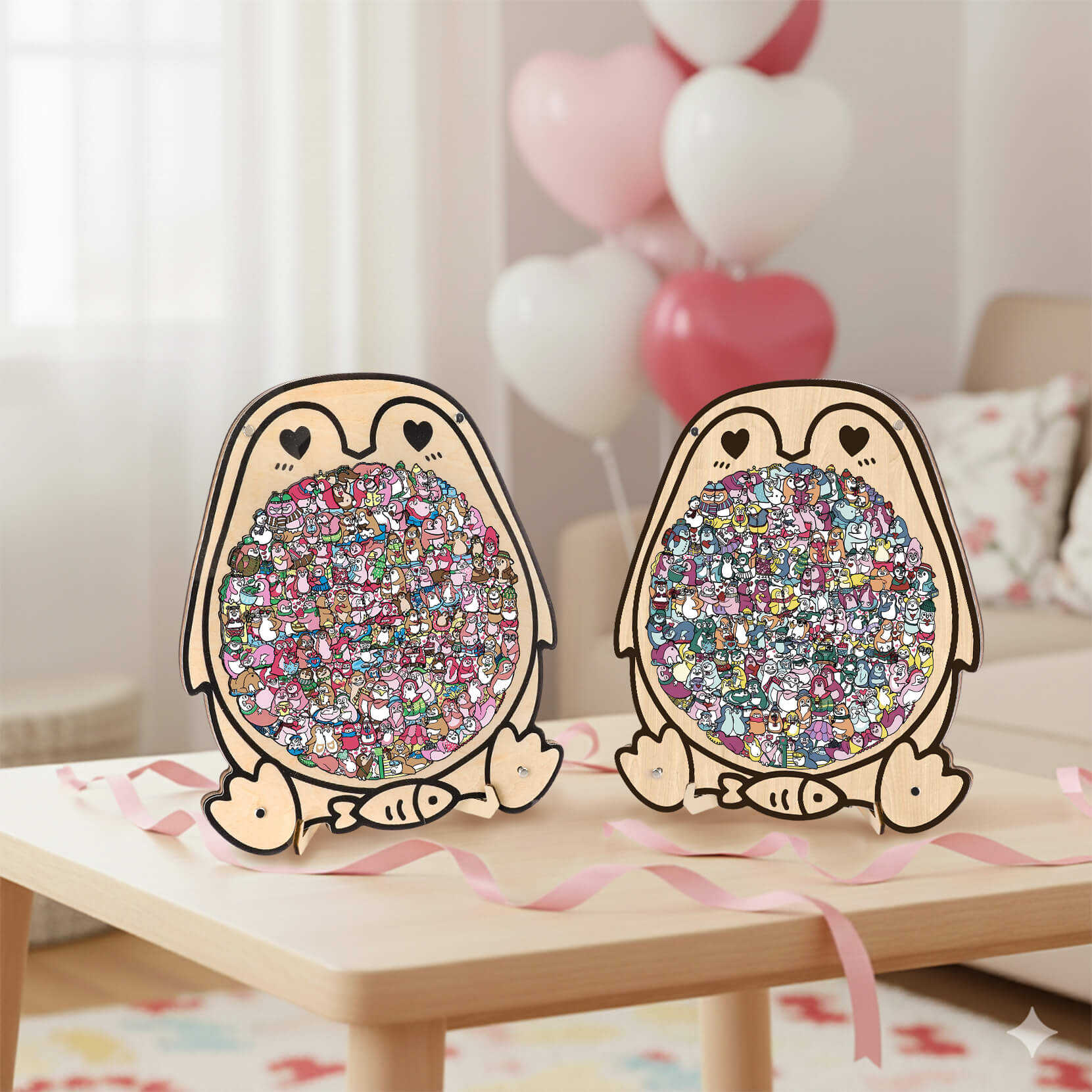 Puzzle en bois en forme de pingouin mignon