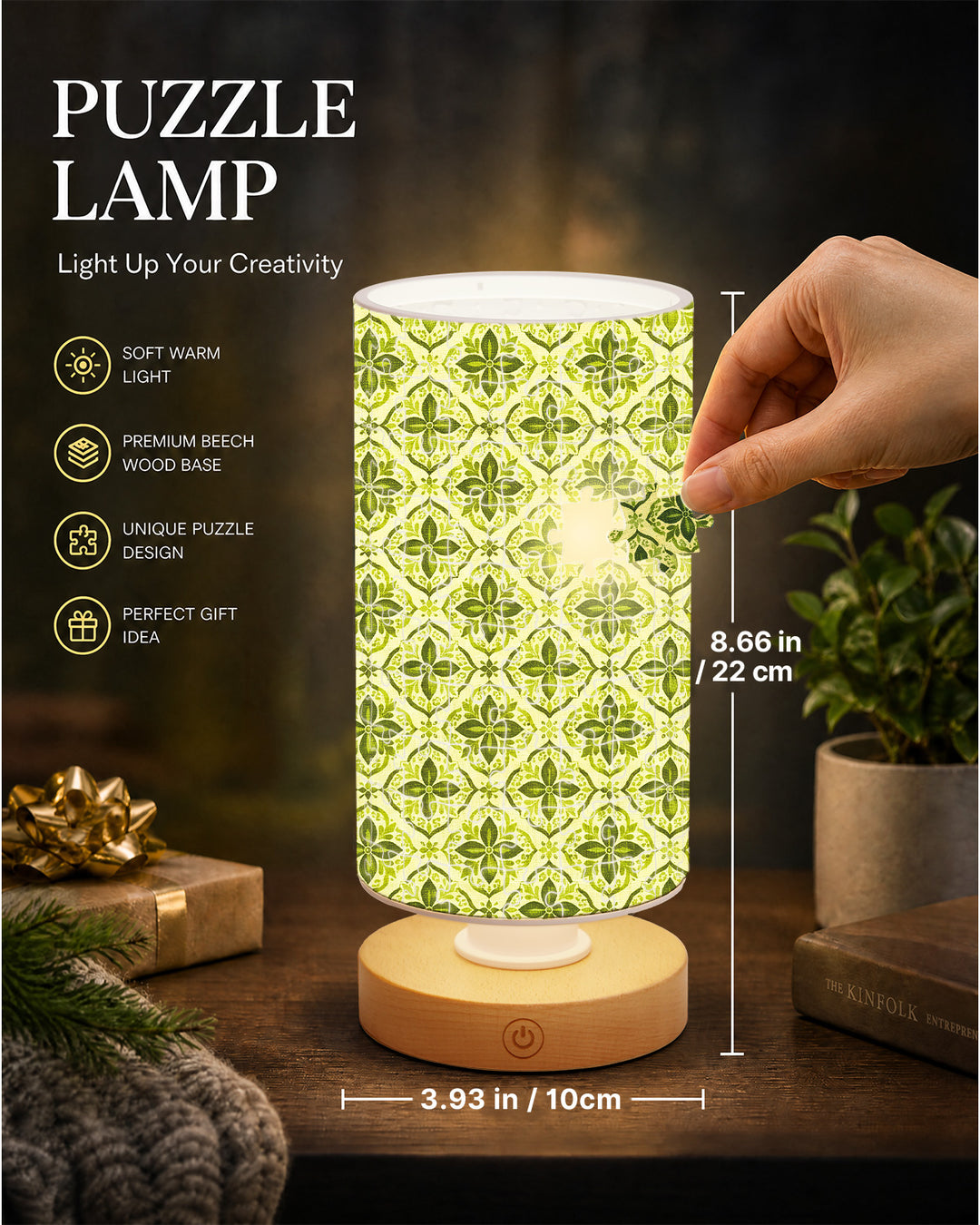 DIY Dimmable Acrylic Puzzle Lamp - Green Flowers