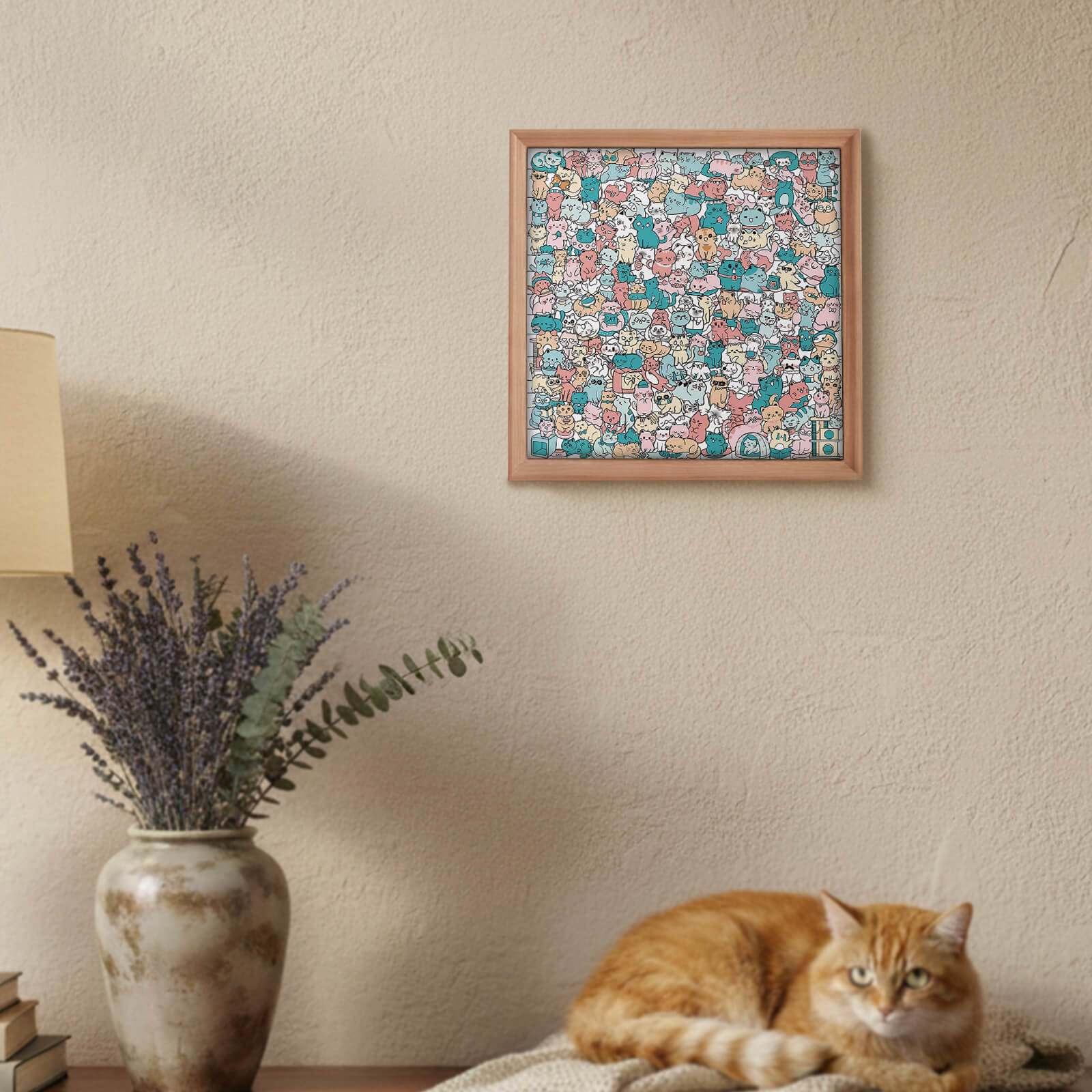 Puzzle carré en bois 200 pièces couleur Morandi en forme de chat adorable