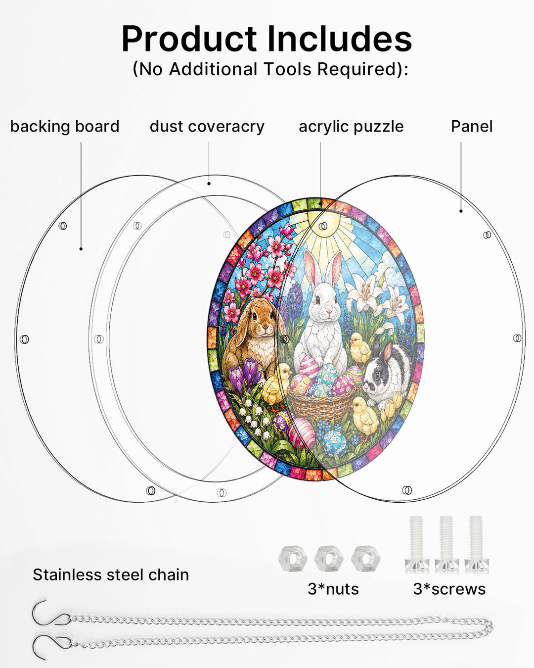 Acrylic Jigsaw Puzzle Suncatcher - Spring Bunny Garden