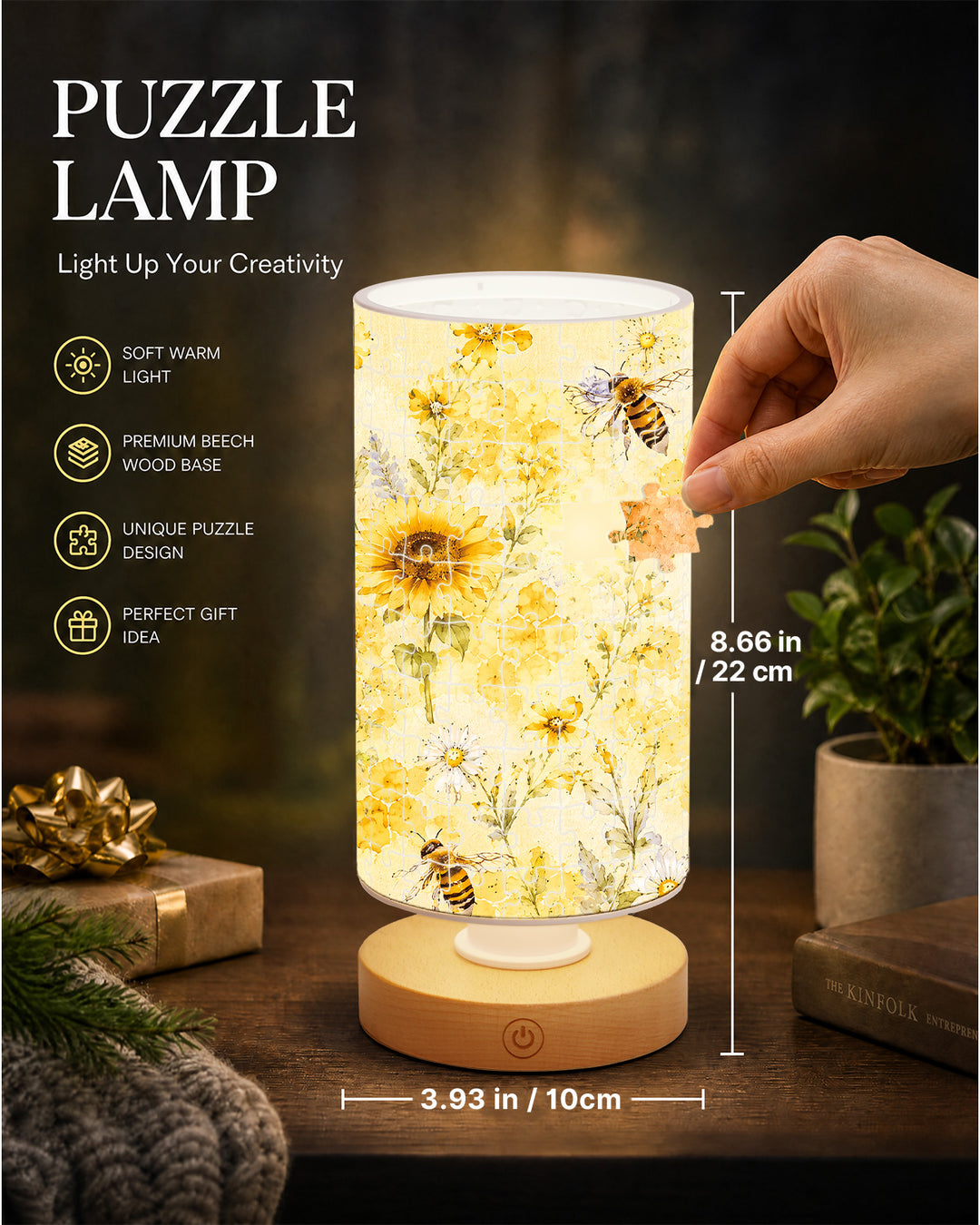 DIY Dimmable Acrylic Puzzle Lamp - Bees and Sunflowers
