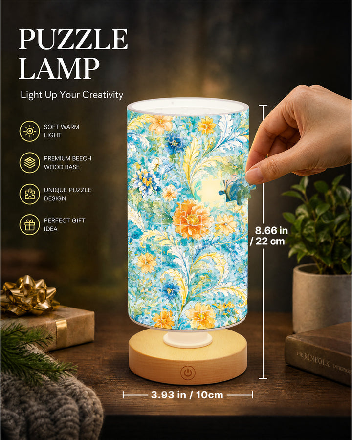 DIY Dimmable Acrylic Puzzle Lamp -Azure Floral Rhapsody