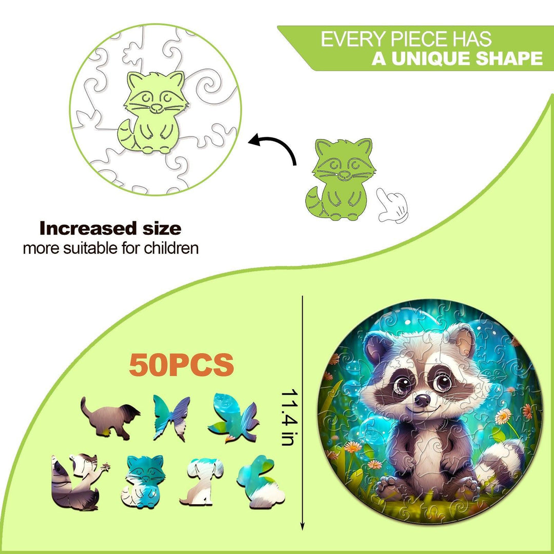 Cute Raccoon Children's Wooden Jigsaw Puzzle-Woodbests