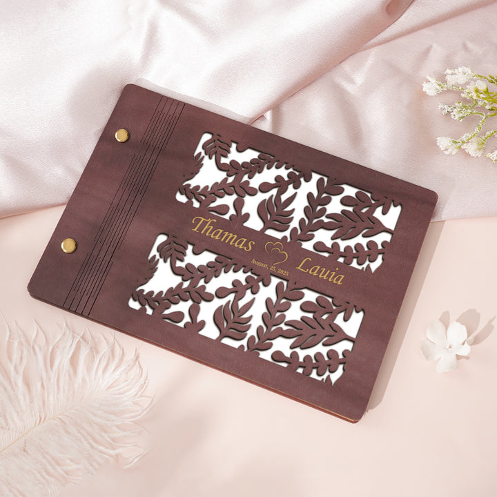 Wooden Wedding Guest Book - Personalized Laser Engraved Photo Album