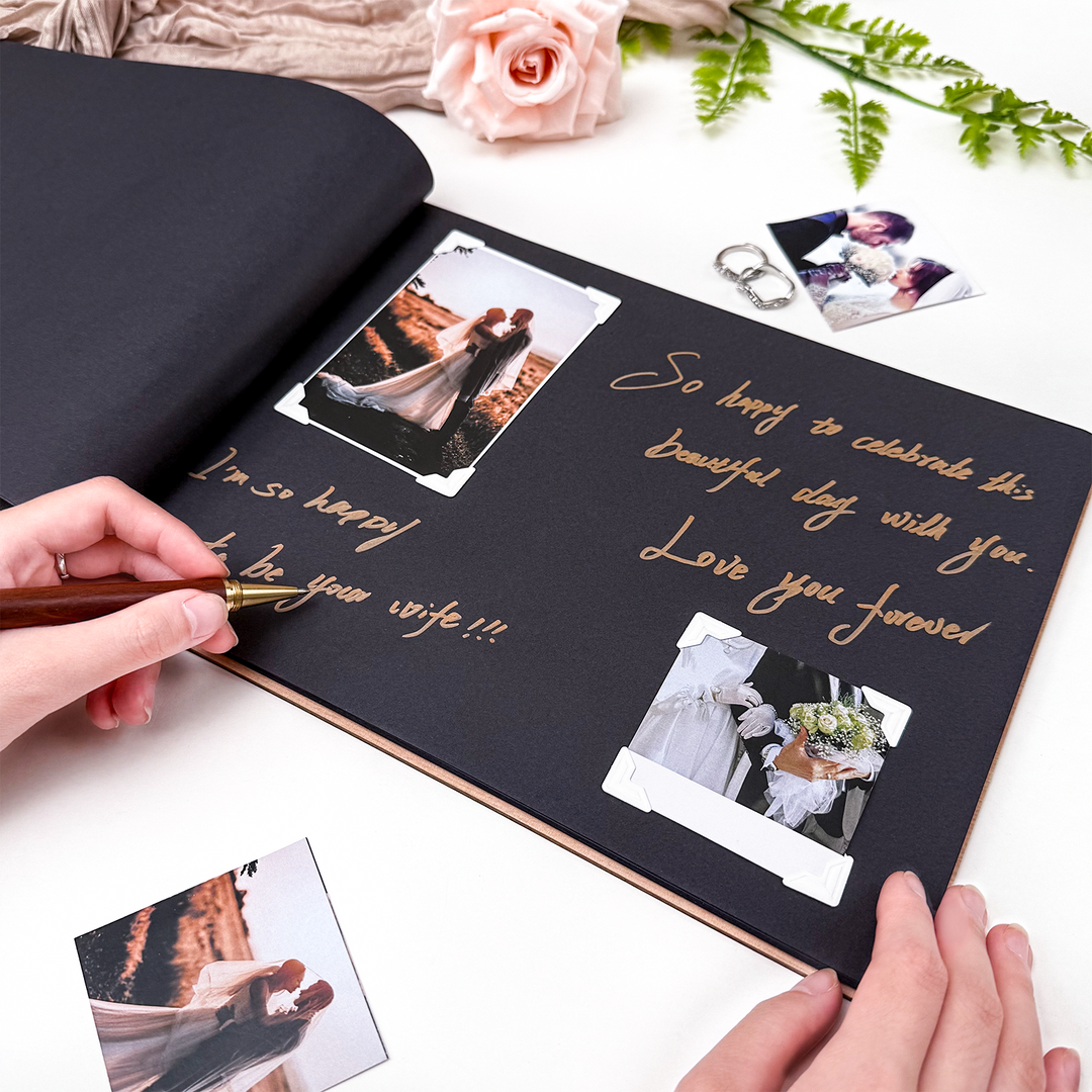 Wooden Wedding Guest Book - Personalized Laser Engraved Photo Album