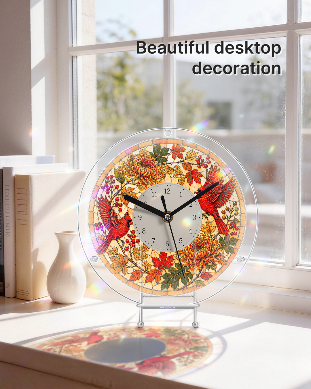 DIY Acrylic Puzzle Clock Kit - Autumn Cardinals Foliage