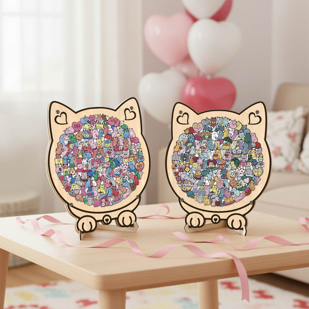 Cute Lover Cat Shaped Wooden Jigsaw Puzzle