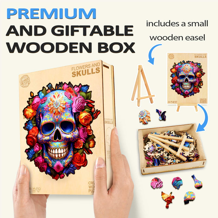 Flowers and Skulls Wooden Jigsaw Puzzle