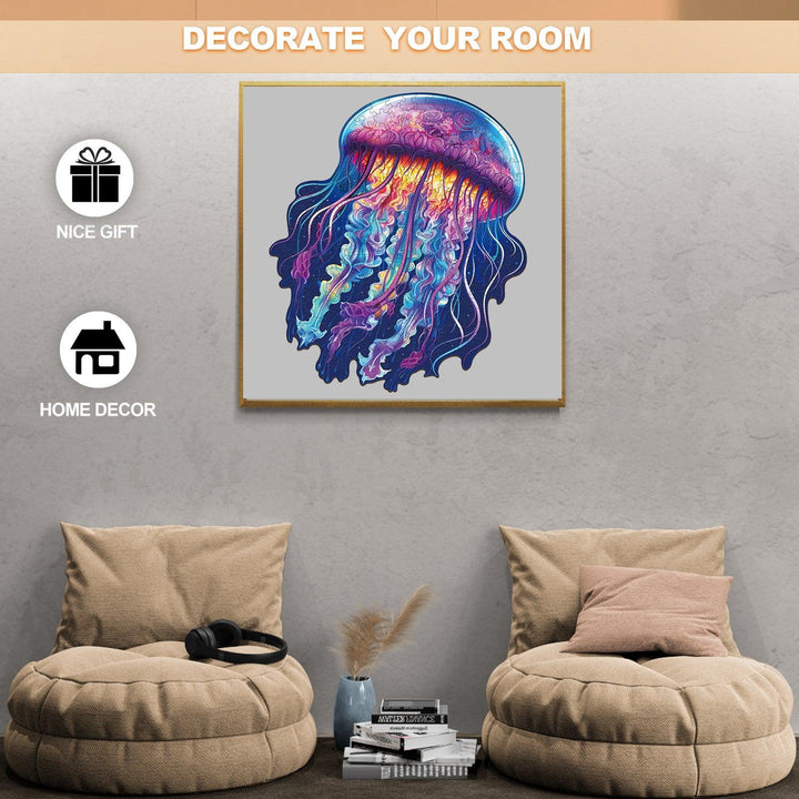 Watercolor Jellyfish Wooden Jigsaw Puzzle-Woodbests