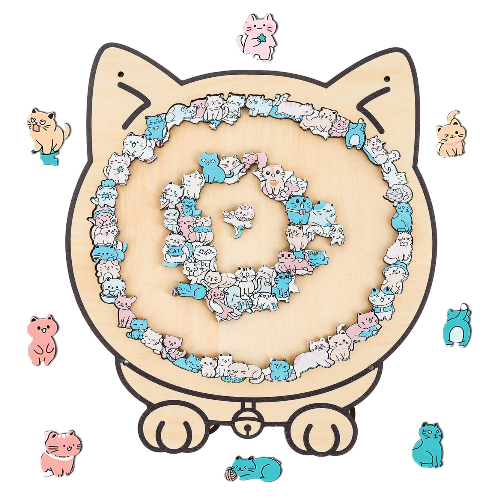 Morandi-Colored Lovely Cat Shaped Wooden Jigsaw Puzzle