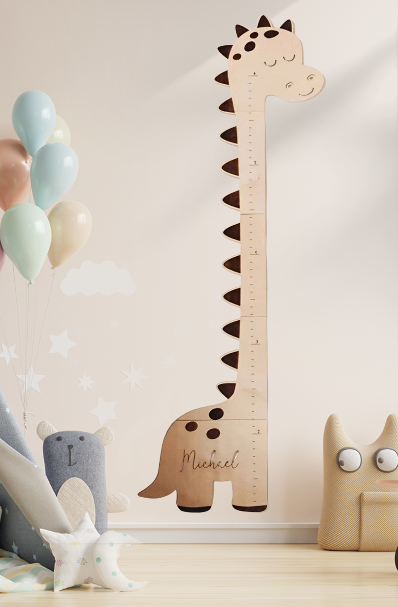 Tableau de croissance en bois personnalisé de dinosaure
