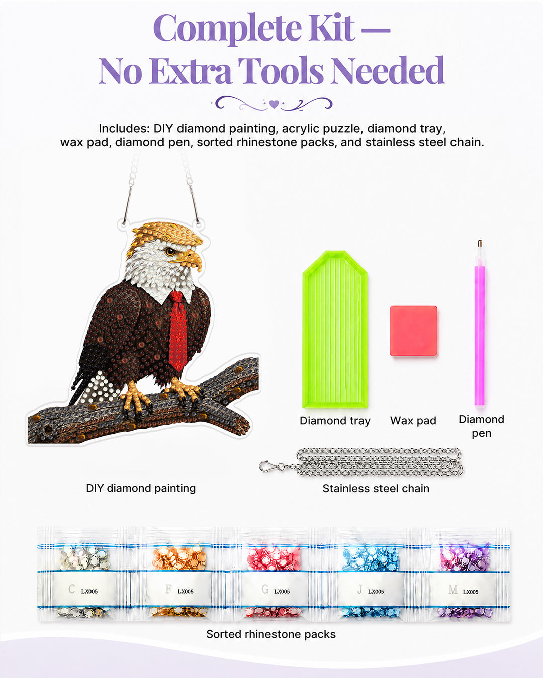 5D DIY Diamond Painting Suncatcher Kit - Trump Eagle Hero