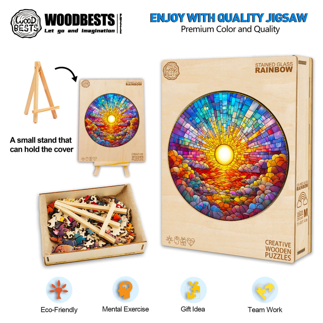 Stained Glass Rainbow Wooden Jigsaw Puzzle