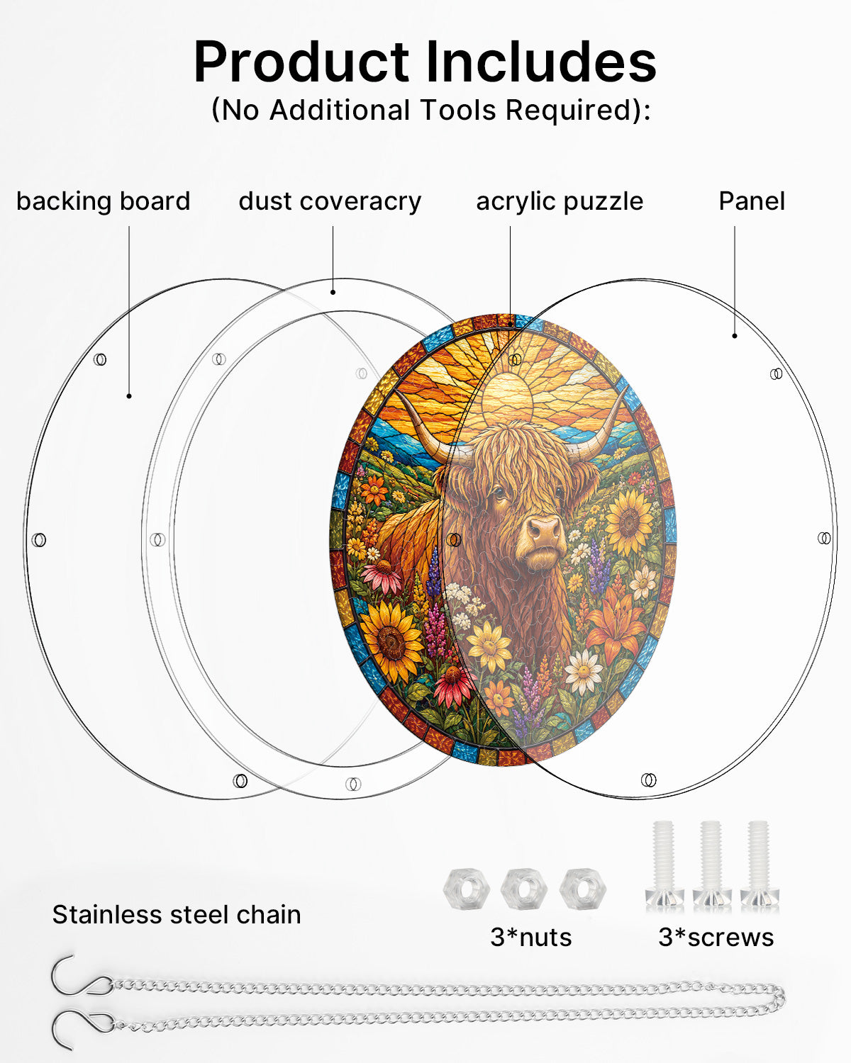 Acrylic Jigsaw Puzzle Suncatcher - Blooming Highland Cow