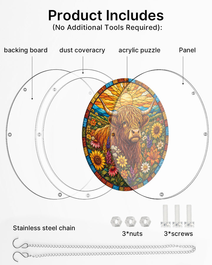 Acrylic Jigsaw Puzzle Suncatcher - Blooming Highland Cow