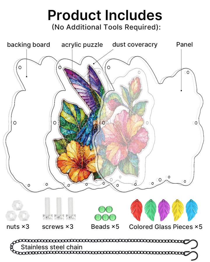 Acrylic Puzzle Suncatcher Wind Chime - Hummingbird Garden