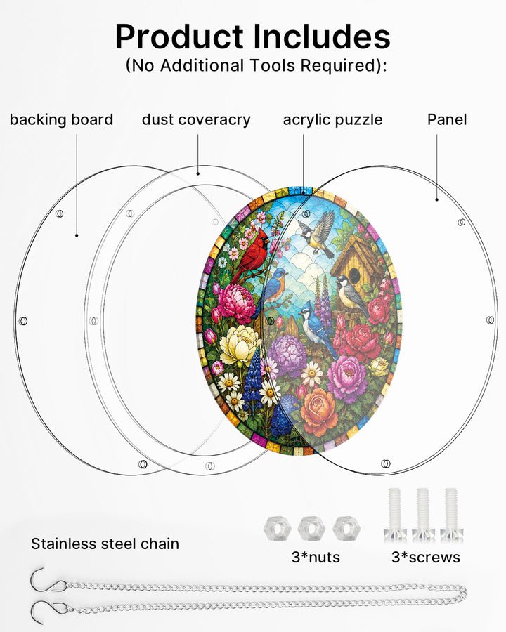 Acrylic Jigsaw Puzzle Suncatcher - Garden Songbirds