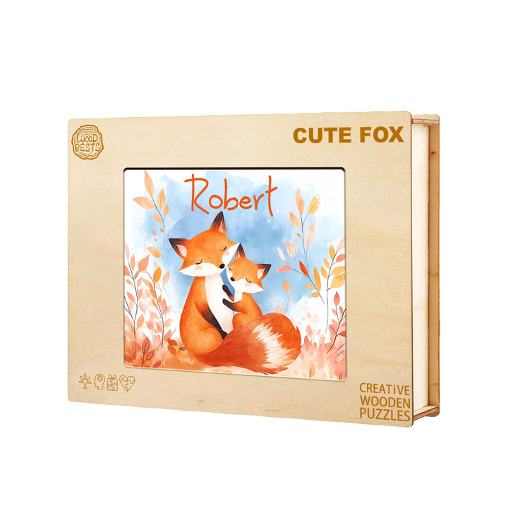 Fox Family - Children's Name Custom Wooden Jigsaw Puzzle