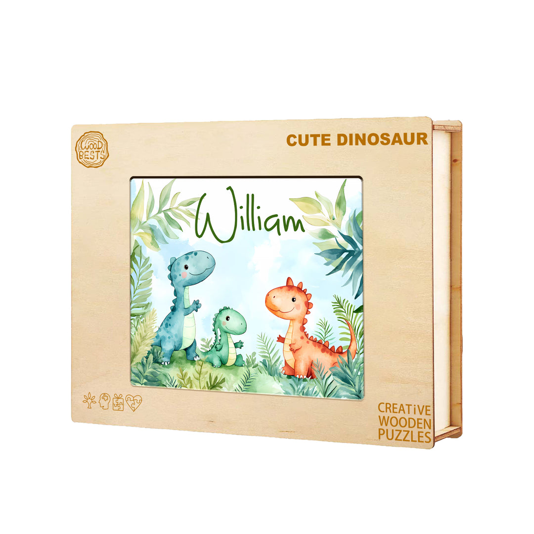 Dinosaur Family - Children's Name Custom Wooden Jigsaw Puzzle