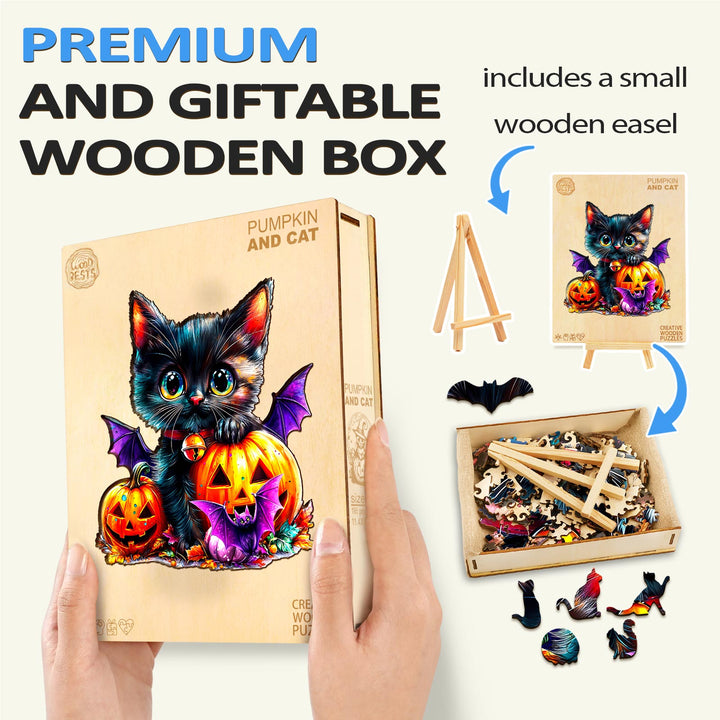 Pumpkin and Cat Wooden Jigsaw Puzzle - Woodbests