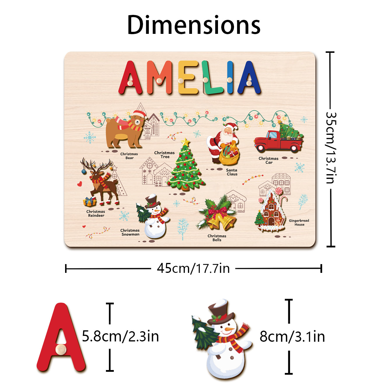 Personalized Wooden Name Puzzle -Merry Christmas for Toddlers