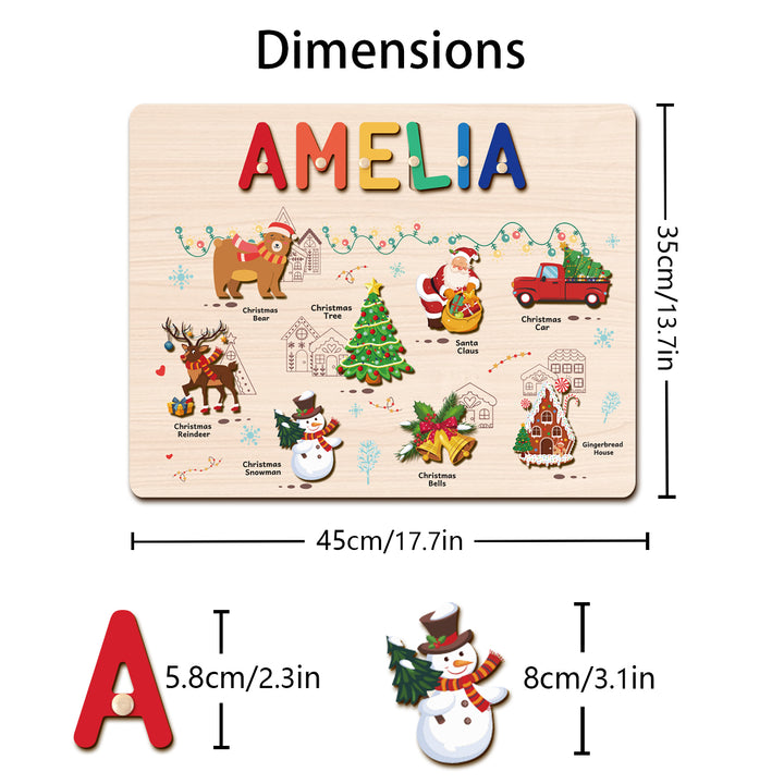Personalized Wooden Name Puzzle -Merry Christmas for Toddlers