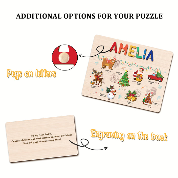 Personalized Wooden Name Puzzle -Merry Christmas for Toddlers