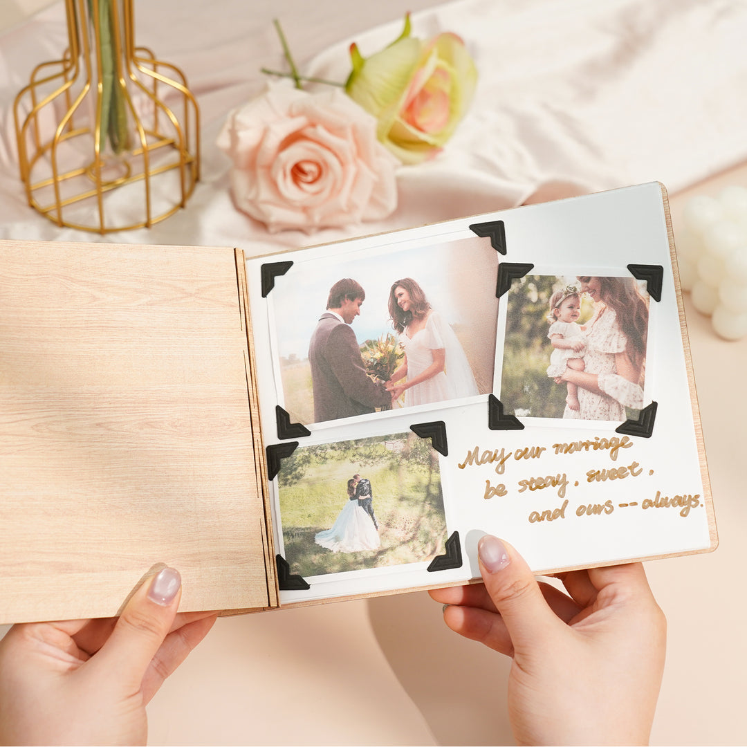 Wooden Wedding Guest Book - Personalized Laser Engraved Photo Album