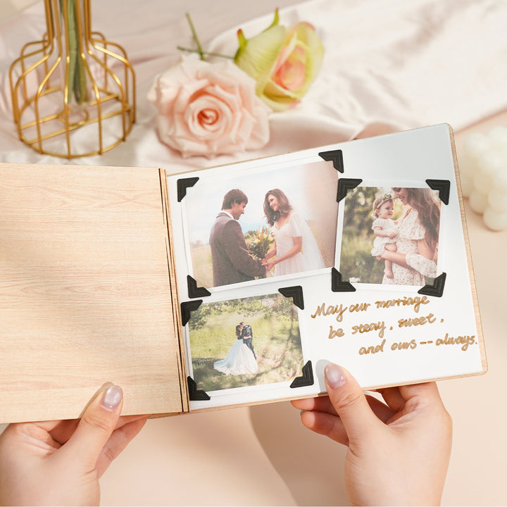 Wooden Wedding Guest Book - Personalized Laser Engraved Photo Album