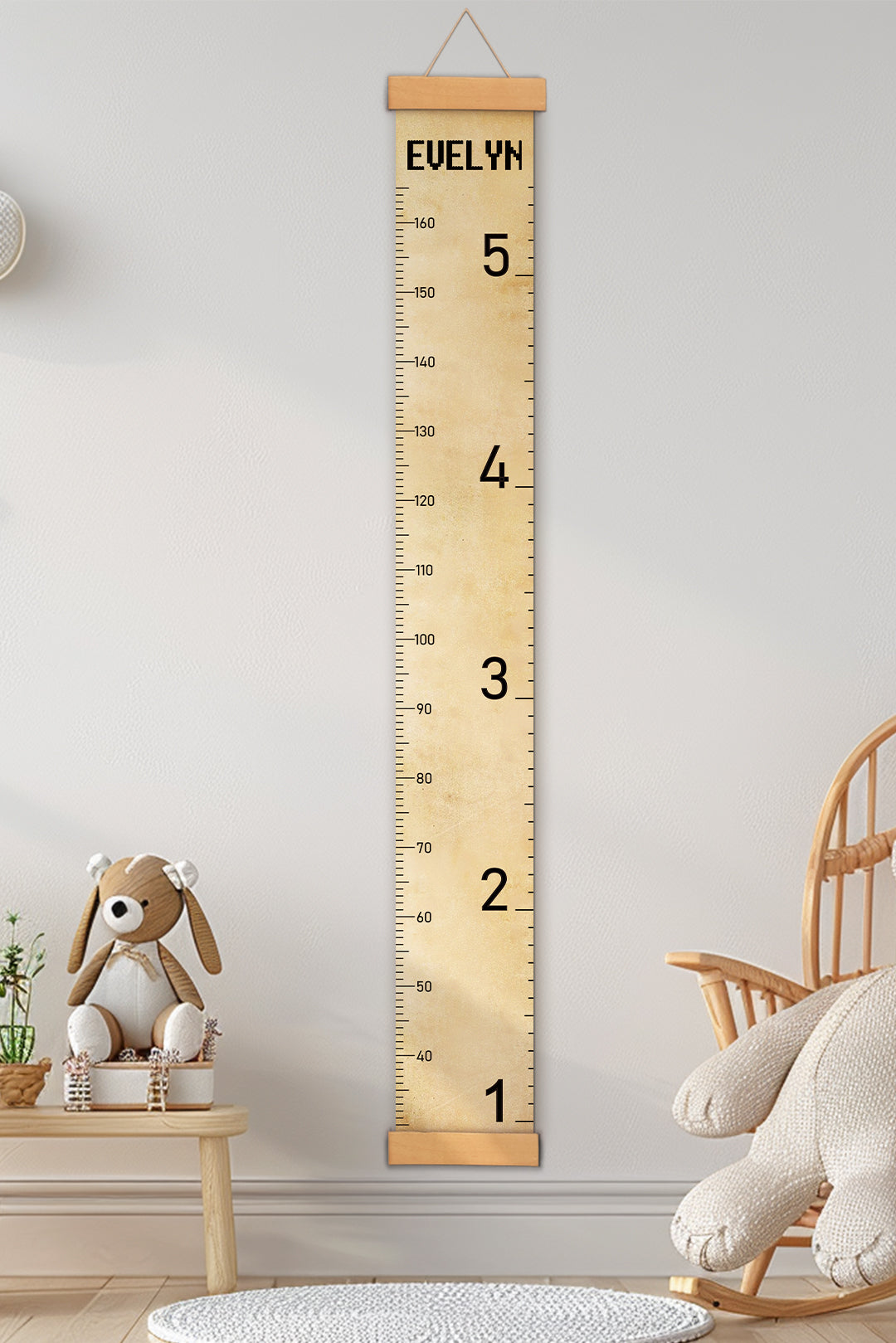 Règle de hauteur suspendue en toile style vintage personnalisée