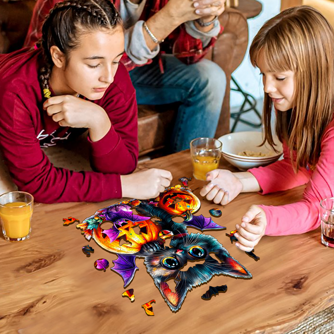 Pumpkin and Cat Wooden Jigsaw Puzzle