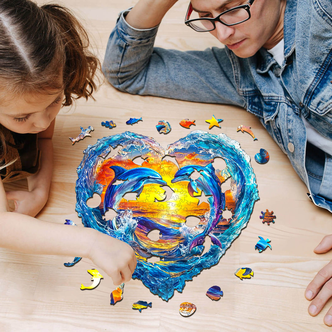 3D Heartfelt Dolphins Wooden Jigsaw Puzzle