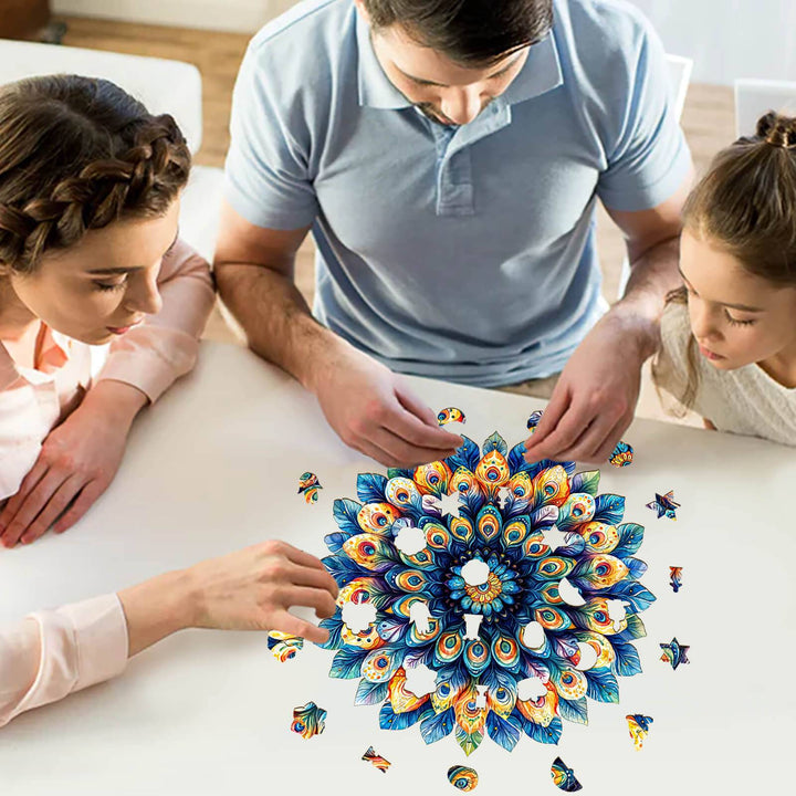 Peacock Feather Mandala Wooden Jigsaw Puzzle - By Woodbests