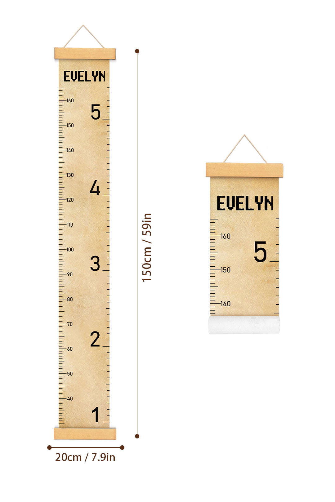 Règle de hauteur suspendue en toile style vintage personnalisée