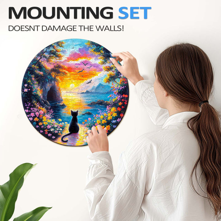 Rompecabezas de Madera de Gatito al Atardecer