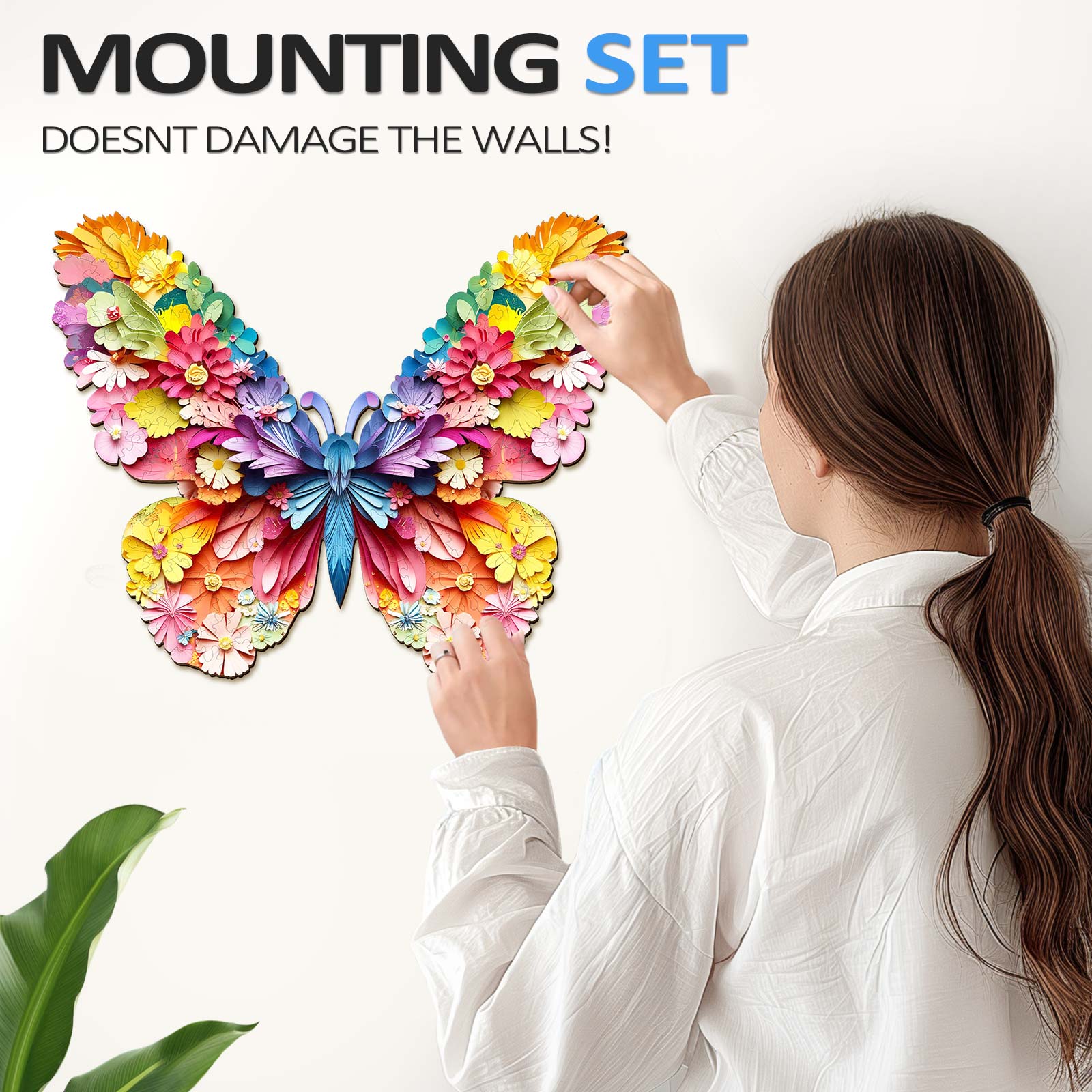 Puzzle en bois en forme de papillon coloré en 3D