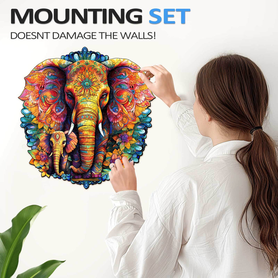 Mandala Parent-Child Elephant Wooden Jigsaw Puzzle