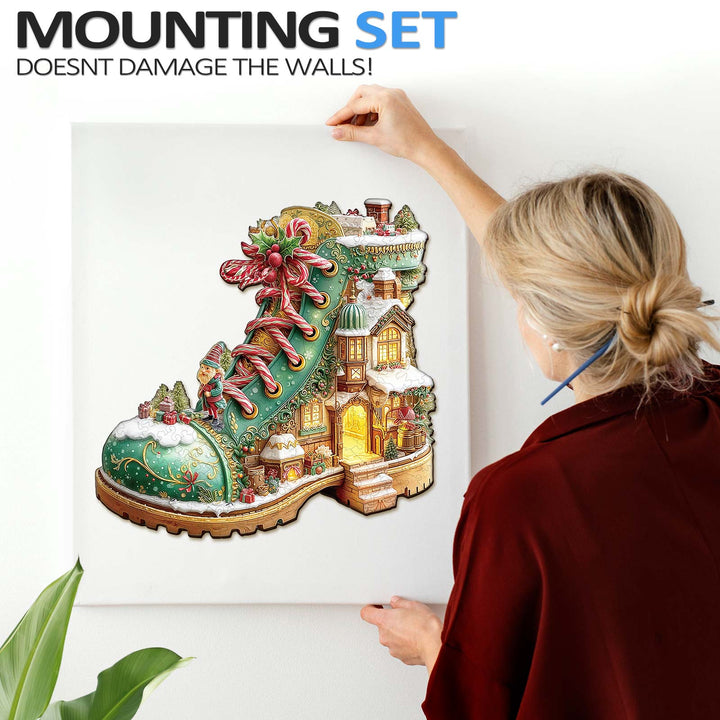 Christmas Snow Boot Hut Wooden Jigsaw Puzzle