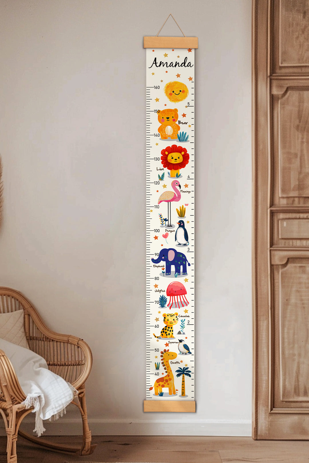 Règle de hauteur personnalisée en toile suspendue avec animaux mignons