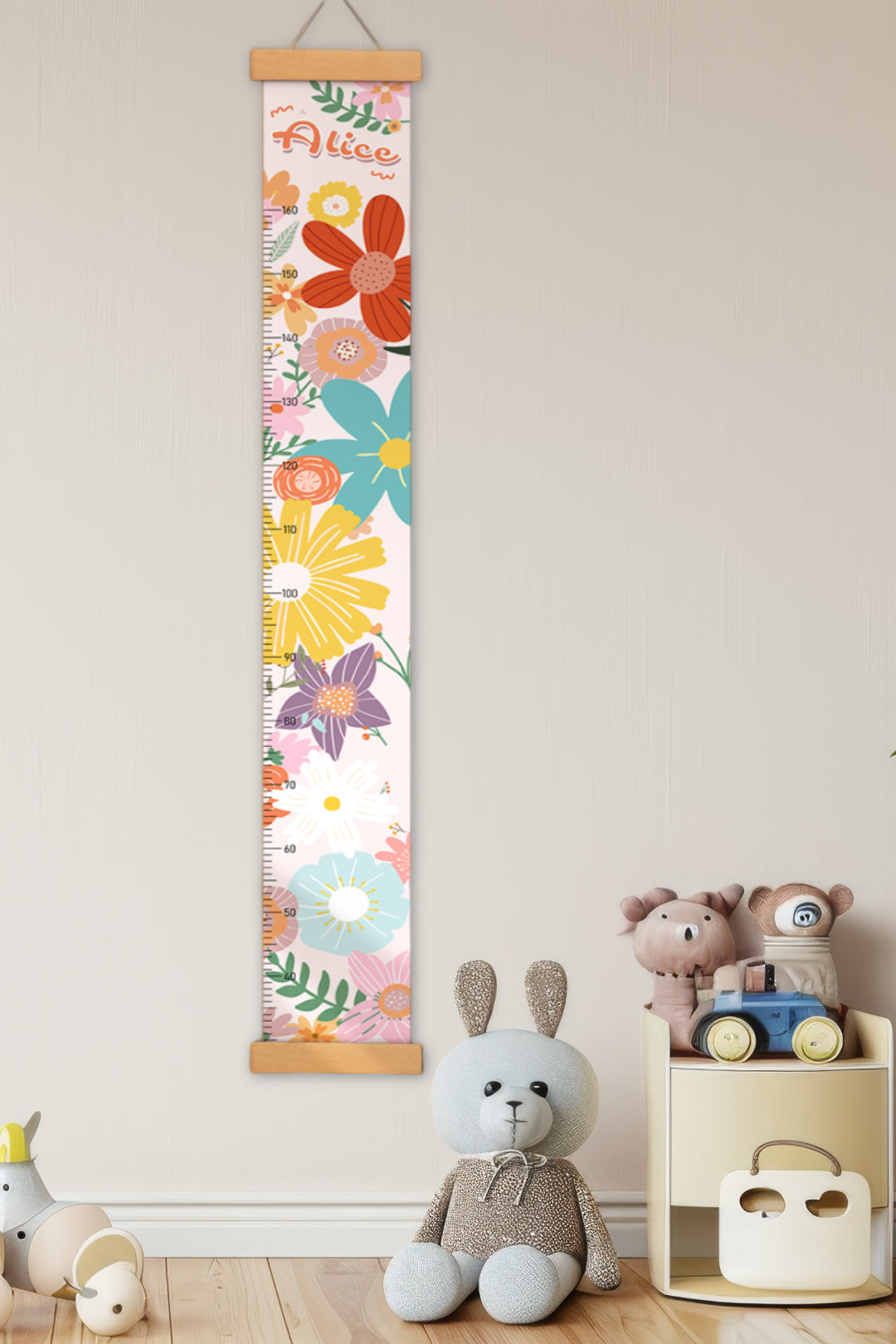 Règle de hauteur personnalisée en toile suspendue avec fleurs