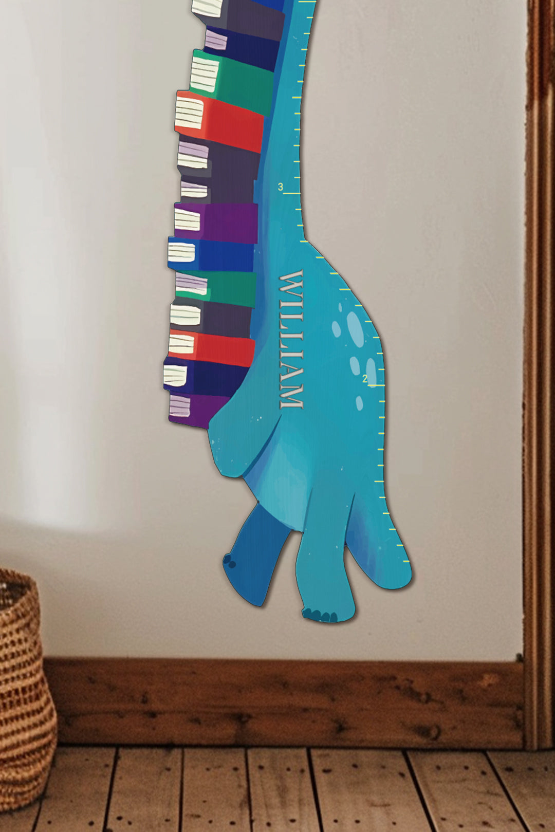 Règle de croissance dinosaure en bois personnalisée pour livres
