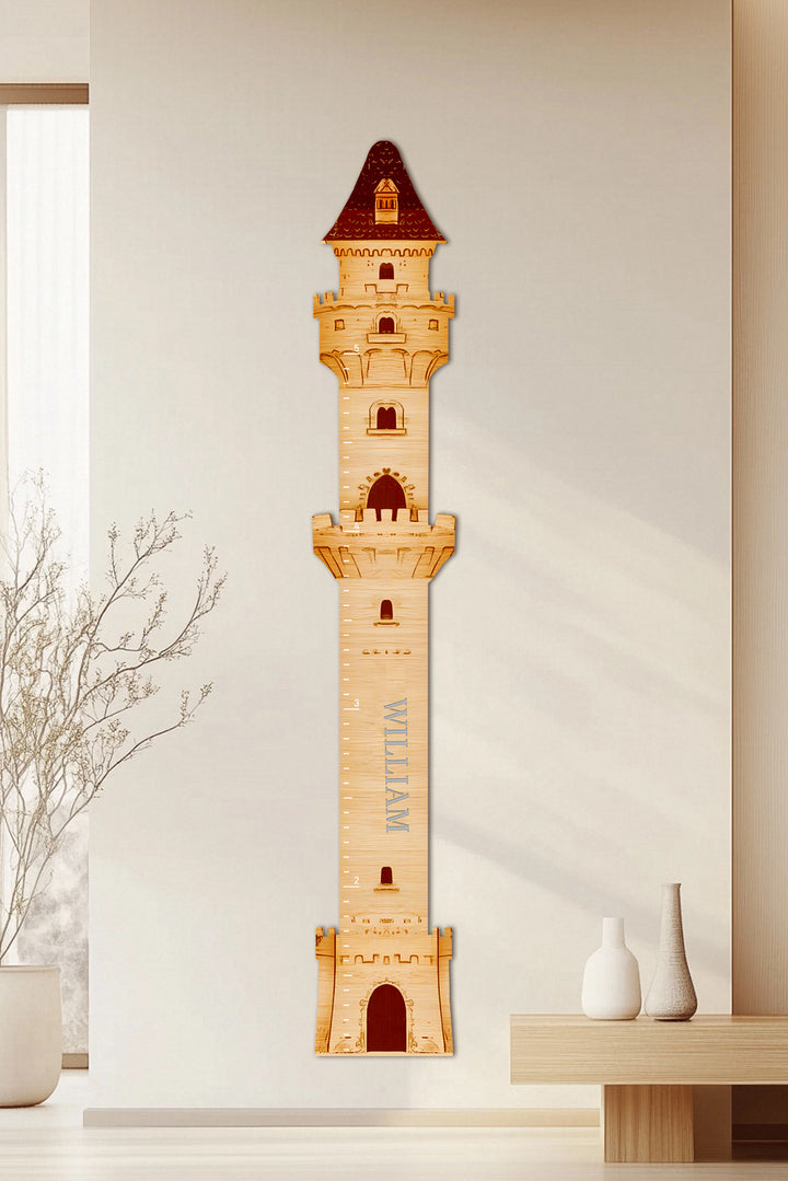 Règle de croissance personnalisée en bois en forme de château