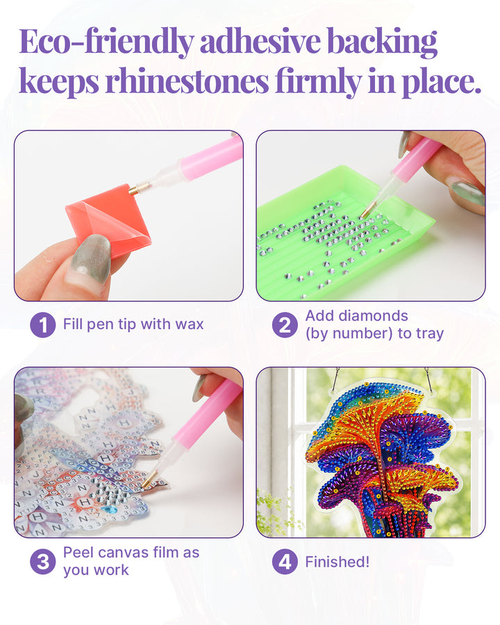 5D DIY Diamond Painting Suncatcher Kit - Fantasy Rainbow Mushrooms